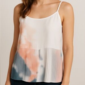 Nine West Blouse Shell Tank Top Shirt Size M Medium Multi Color Pleated